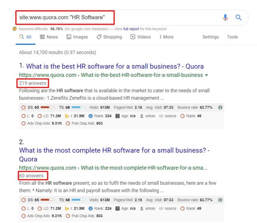 search query for quora marketing