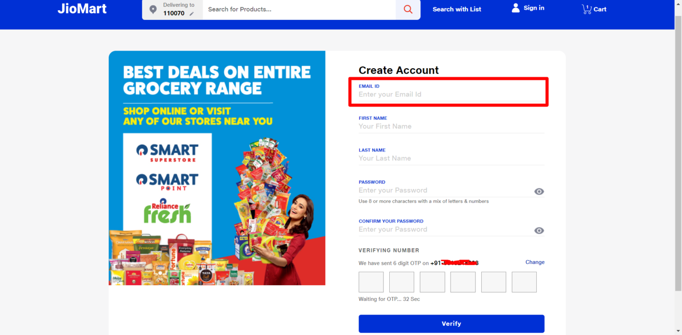jiomart checkout page on launch day. A part of digital marketing case study of Jiomart